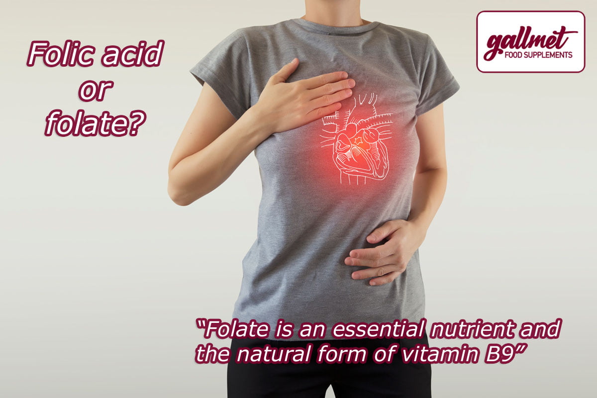 Folate is a natural form of vitamin B9 and an essential nutrient. Folic acid is a synthetic form of vitamin B9, also known as pteroyl monoglutamic acid.